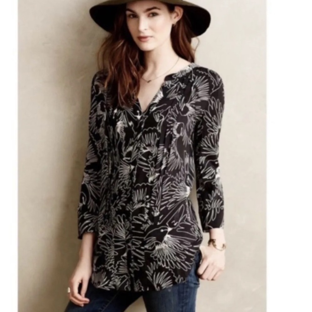 Anthropologie Maeve Bird Print Blouse